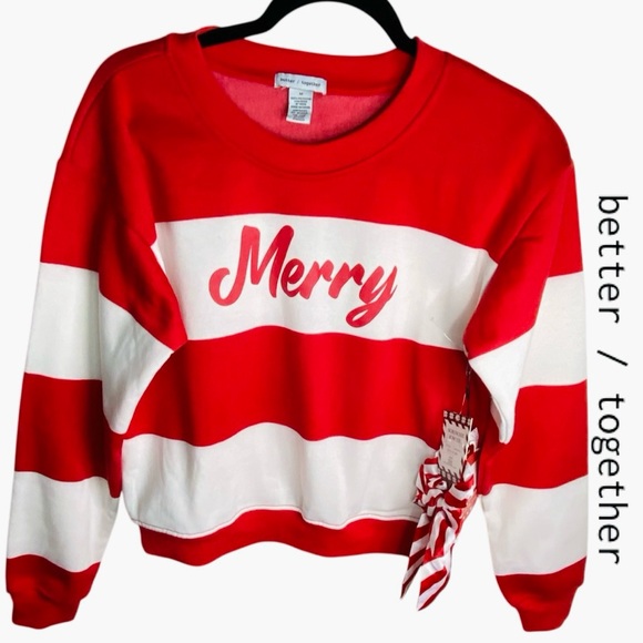 Better Together Tops - BETTER TOGETHER Red and White Striped Merry Sweatshirt Women’s Size M